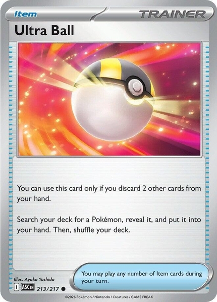 Thẻ hình Pokemon Ultra Ball 213/217 - Lá bài lẻ Ascended Heroes Common tiếng Anh chính hãng