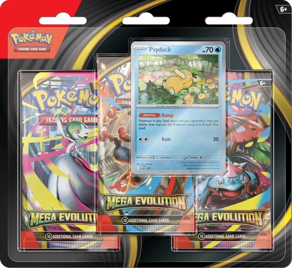 Vỉ thẻ bài Blister 3 gói Mega Evolution kèm thẻ promo Psyduck tiếng Anh chính hãng - Pokemon TCG
