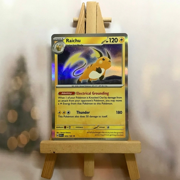 Thẻ hình Pokemon Raichu 026/165 - Lá bài lẻ Scarlet Violet 151 Rare Reverse Holo tiếng Anh chính hãng ảnh 4
