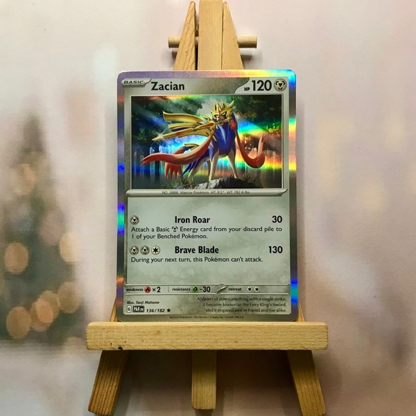 Thẻ hình Pokemon Zacian 136/182 - Lá bài lẻ Scarlet & Violet: Paradox Rift Holo Rare Reverse Holo tiếng Anh chính hãng ảnh 2