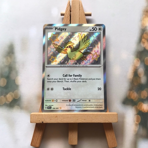 Thẻ hình Pokemon Pidgey 196/091 - Lá bài lẻ Paldean Fates Shiny Rare tiếng Anh chính hãng
