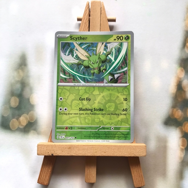 Thẻ hình Pokemon Scyther 001/162 - Lá bài lẻ Temporal Forces Common Reverse Holo tiếng Anh chính hãng