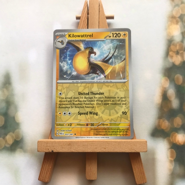 Thẻ hình Pokemon Kilowattrel 022/091 - Lá bài lẻ Paldean Fates Uncommon Reverse Holo tiếng Anh chính hãng