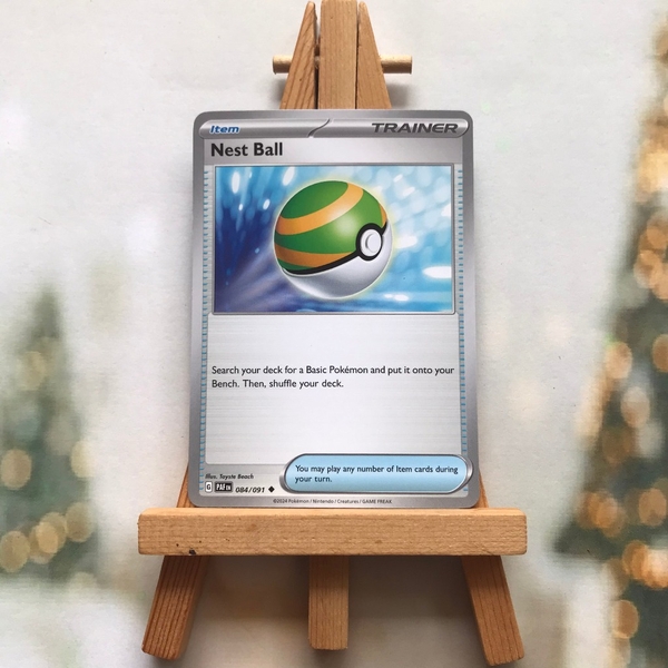 Thẻ hình Pokemon Nest Ball 084/091 - Lá bài lẻ Paldean Fates Uncommon Reverse Holo tiếng Anh chính hãng ảnh 3