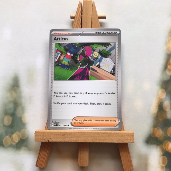 Thẻ hình Pokemon Atticus 077/091 - Lá bài lẻ Paldean Fates Uncommon Reverse Holo tiếng Anh chính hãng ảnh 4