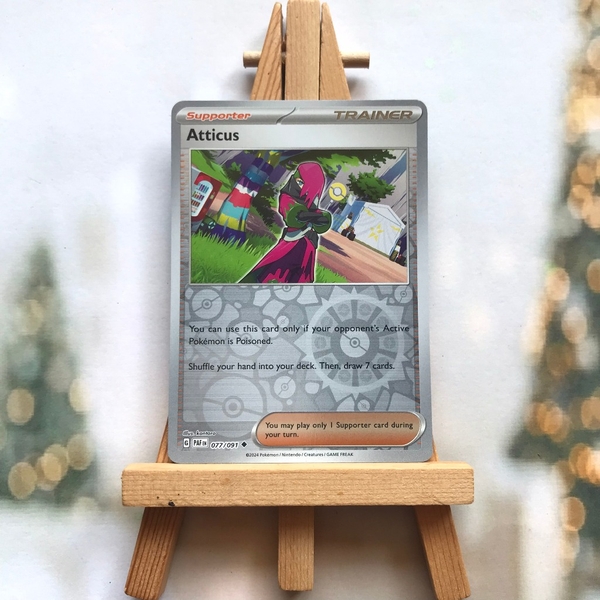 Thẻ hình Pokemon Atticus 077/091 - Lá bài lẻ Paldean Fates Uncommon Reverse Holo tiếng Anh chính hãng
