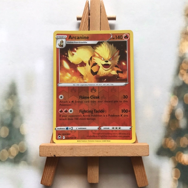Thẻ hình Pokemon Arcanine 020/195 - Lá bài lẻ Sword & Shield: Silver Tempest Rare Reverse Holo tiếng Anh chính hãng