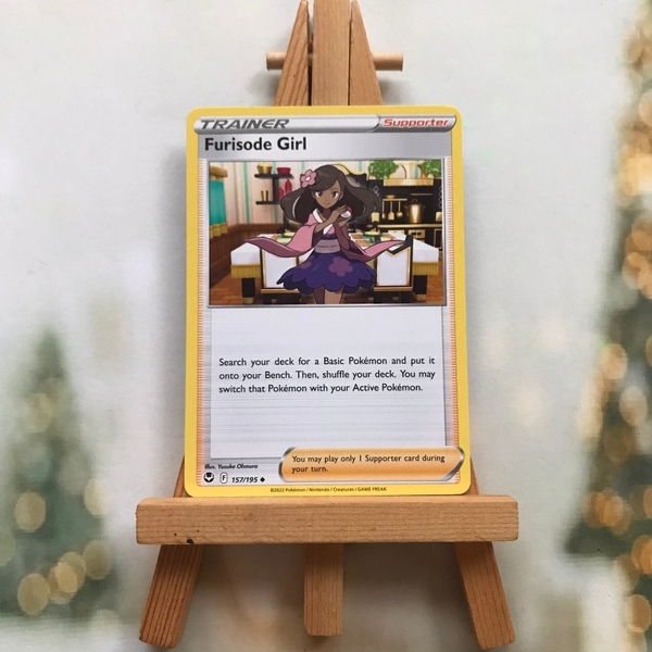 Thẻ hình Pokemon Furisode Girl 157/195 - Lá bài lẻ Silver Tempest Uncommon Reverse Holo tiếng Anh chính hãng ảnh 3