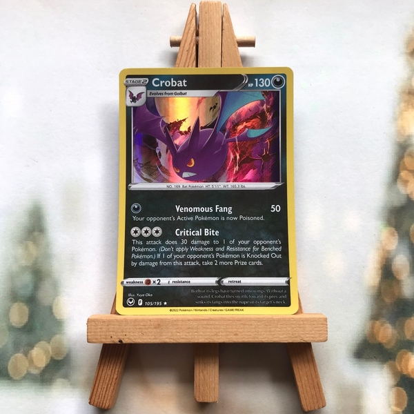Thẻ hình Pokemon Crobat 105/195 - Lá bài Sword & Shield: Silver Tempest Holo Rare Reverse Holo tiếng Anh chính hãng ảnh 2