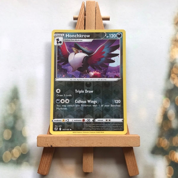 Thẻ hình Pokemon Honchkrow 107/195 - Lá bài Sword & Shield: Silver Tempest Uncommon Reverse Holo tiếng Anh chính hãng ảnh 2