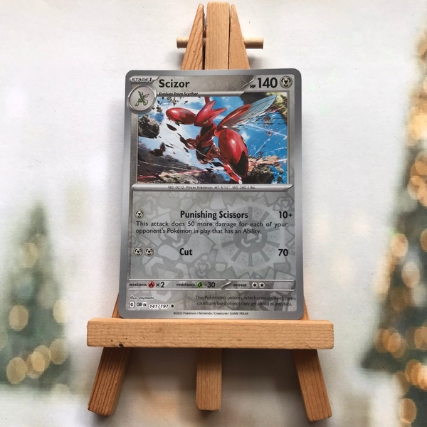 Thẻ hình Pokemon Scizor 141/197 - Lá bài Obsidian Flames Rare Reverse Holo tiếng Anh chính hãng ảnh 2