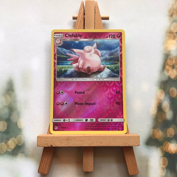 Thẻ hình Pokemon Clefable 40/68 - Lá bài lẻ Sun & Moon: Hidden Fates Rare Reverse Holo tiếng Anh chính hãng