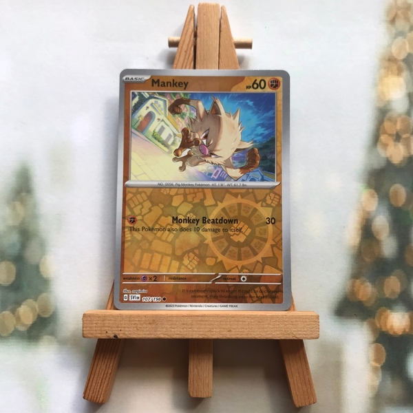 Thẻ hình Pokemon Mankey 107/198 - Lá bài lẻ Scarlet & Violet Base Set Common Reverse Holo tiếng Anh chính hãng
