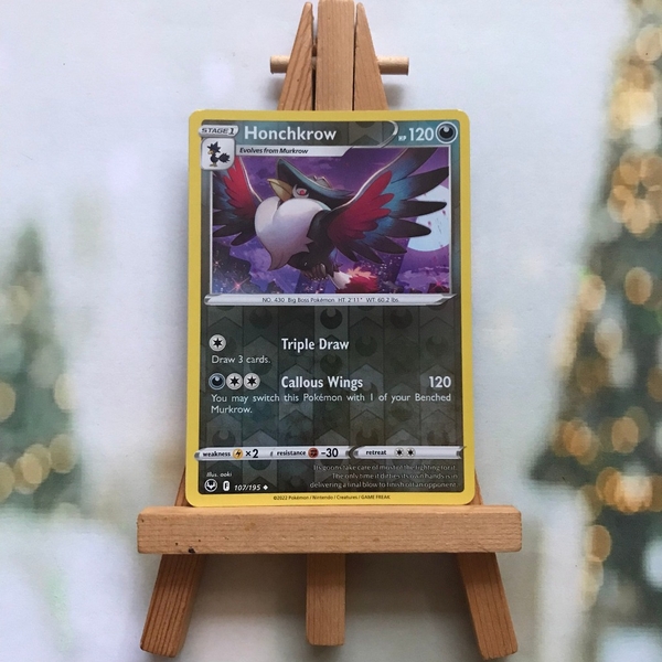 Thẻ hình Pokemon Honchkrow 107/195 - Lá bài Sword & Shield: Silver Tempest Uncommon Reverse Holo tiếng Anh chính hãng