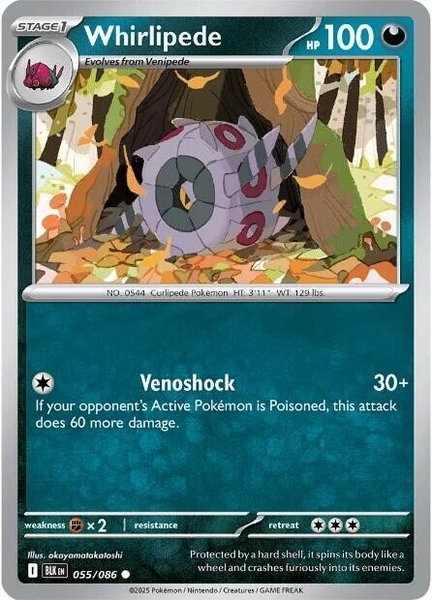 Thẻ hình Pokemon Whirlipede 055/086 - Lá bài lẻ Black Bolt Common Reverse Holo tiếng Anh chính hãng
