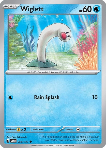 Thẻ hình Pokemon Wiglett 058/197 - Lá bài lẻ Obsidian Flames Common Reverse Holo tiếng Anh chính hãng