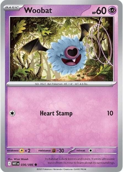 Thẻ hình Pokemon Woobat 036/086 - Lá bài lẻ White Flare Common Reverse Holo tiếng Anh chính hãng