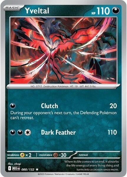 Thẻ hình Pokemon Yveltal 088/132 - Lá bài lẻ Mega Evolution Base Set Holo Rare Reverse Holo tiếng Anh chính hãng