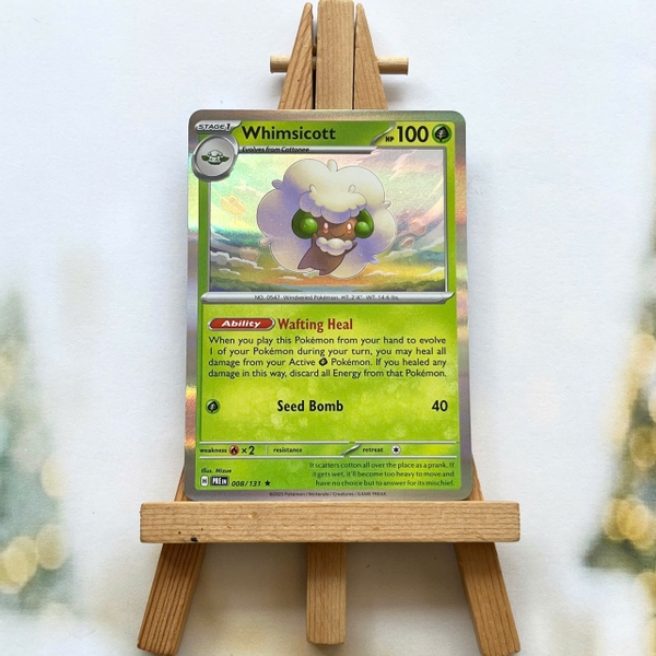 Thẻ hình Pokemon Whimsicott 008/131 - Lá bài lẻ Prismatic Evolutions Rare Reverse Holo tiếng Anh chính hãng ảnh 2