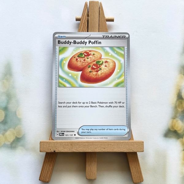 Thẻ hình Pokemon Buddy-Buddy Poffin 101/131 - Lá bài lẻ Prismatic Evolutions Uncommon Reverse Holo tiếng Anh chính hãng ảnh 2