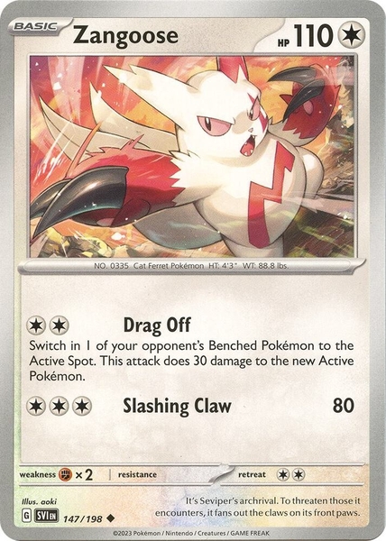 Thẻ hình Pokemon Zangoose 147/198 - Lá bài lẻ Scarlet & Violet Base Set Uncommon Reverse Holo tiếng Anh chính hãng