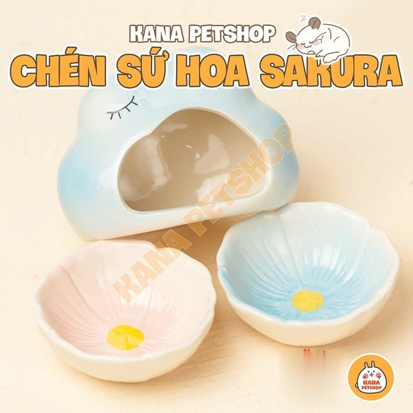 Chén Ăn Sứ Hamster 🐹FREESHIP🐹 Chén Sứ Đựng Đồ Ăn Hoa Anh Đào Sakura Cho Hamster, Nhím, Sóc