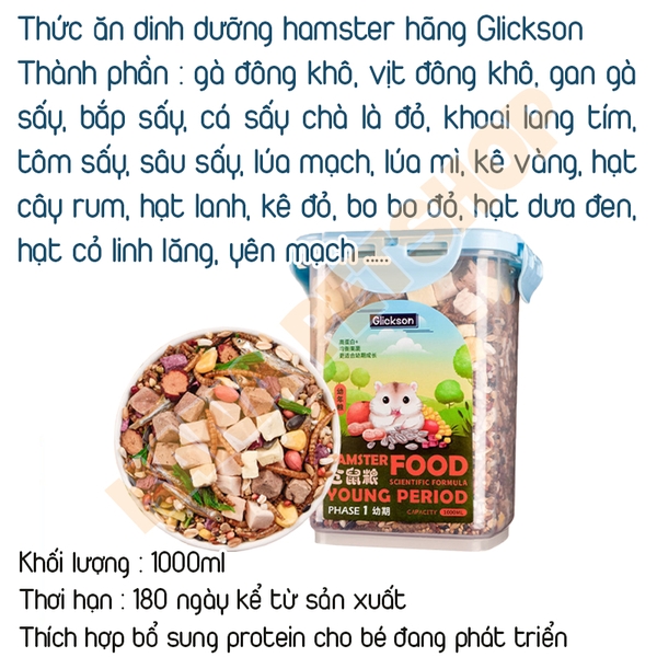 Thức Ăn Ngũ Cốc Dinh Dưỡng 🐹FREESHIP🐹 Ngũ Cốc Vỗ Béo Hãng Glickson Dành Cho Các Bé Hamster
