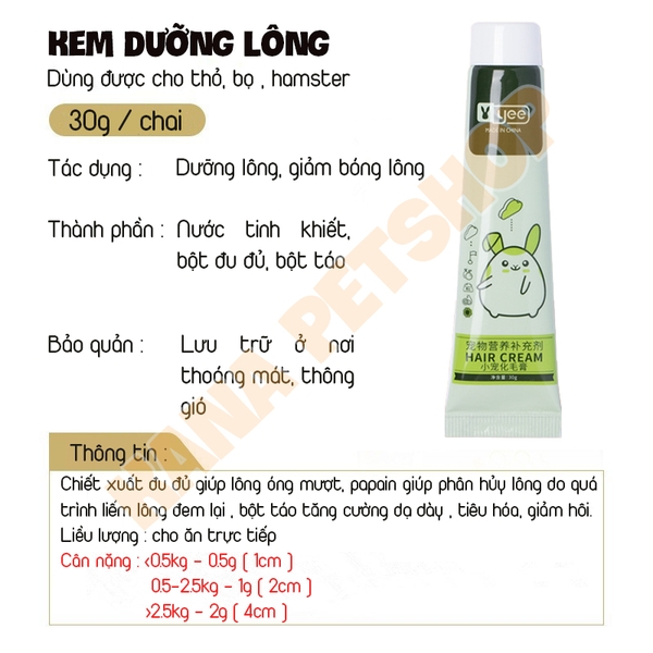 Kem Dưỡng Lông Hamster 🐹FREESHIP🐹 Gel Tan Búi Lông Yee Cho Các Dòng Gặm Nhấm,Thỏ, Bọ, Hamster v.v