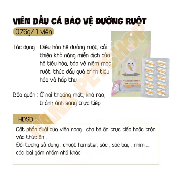 Viên Dầu Cá YEE  🐹FREESHIP🐹 Viên Nang Bảo Vệ Sức Khỏe Yee Cho Hamster, Nhím , Sóc