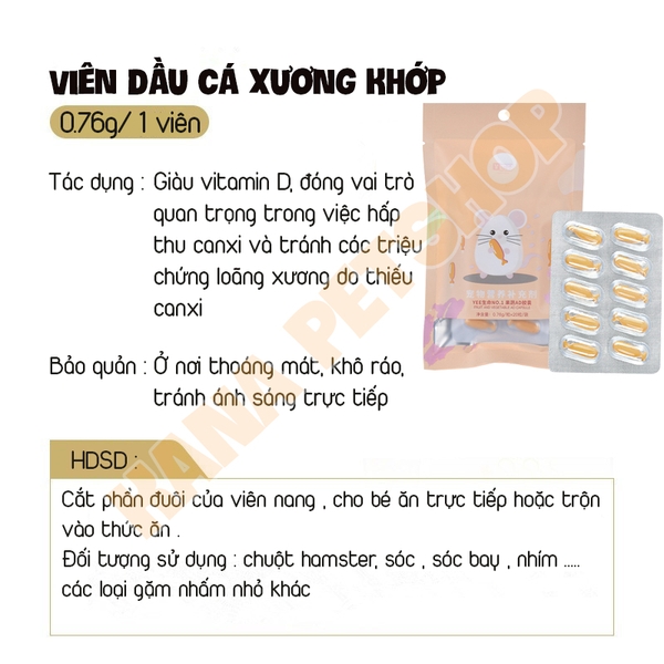 Viên Dầu Cá YEE  🐹FREESHIP🐹 Viên Nang Bảo Vệ Sức Khỏe Yee Cho Hamster, Nhím , Sóc
