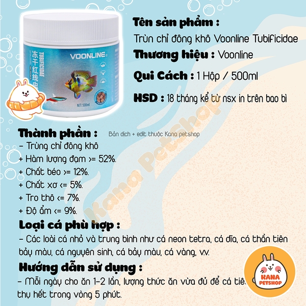[Hộp 500ml] Trùng Chỉ Đông Khô Voonline Tubificidae 🐟 FREESHIP 🐟 Trùn Chỉ Thức Ăn Cho Cá Cảnh