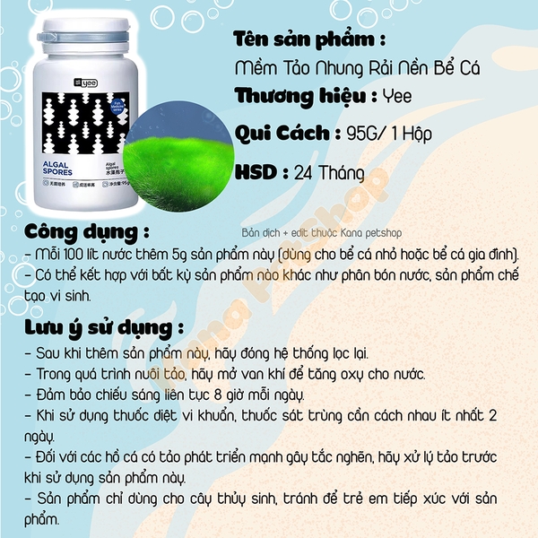 Mầm Rêu Xanh Yee Algal Spores (HỘP 95G) - Nuôi Trồng Và Duy Trì Thảm Rêu Xanh Cho Bể Cá Cảnh Và Tép