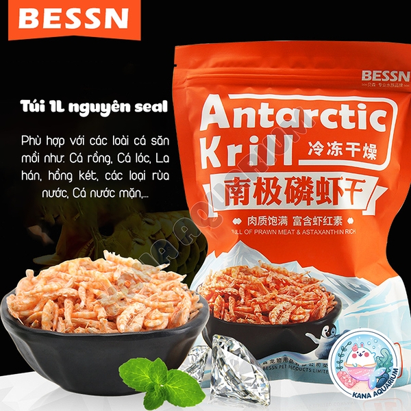 Tôm Đỏ Sấy Khô Bessn 🐟 FREESHIP 🐟 Antarctic Krill Thức Ăn Đạm Cao Hỗ Trợ Kích Màu Cho Cá Cảnh Và Rùa