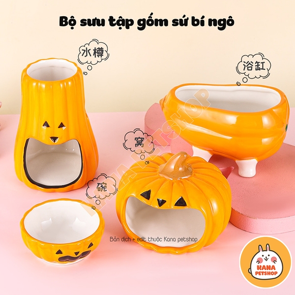 Set Nhà Sứ Hình Bí Ngô Đáng Yêu Cho Hamster 🐹FREESHIP🐹 Giảm Nhiệt, Trang Trí Độc Đáo Lồng Hamster