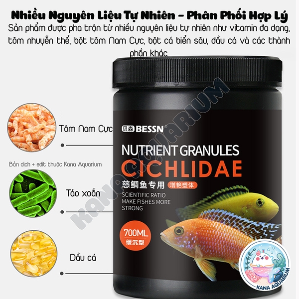 Thức Ăn Cá Ali BESSN 🐟FREESHIP🐟 Cám Cá Cichlidae Bổ Sung Dầu Cá Tảo Xoắn Phát Triển Tăng Màu Rực Rỡ