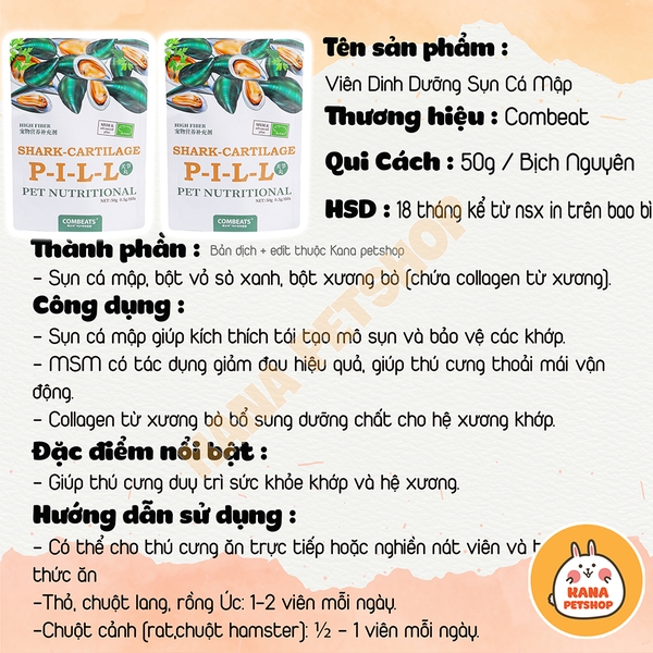 Vitamin Bổ Sung Combeat 🐹FREESHIP 🐹 Viên Bổ Sung Canxi, Papaya, Vitamin C Cho Thỏ Bọ Hamster