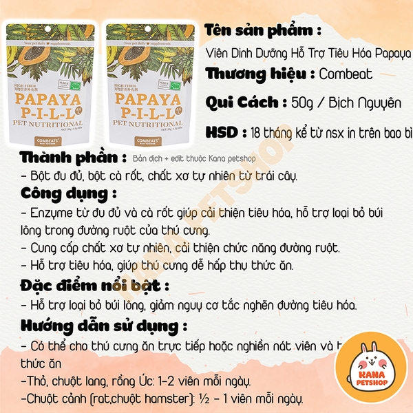 Vitamin Bổ Sung Combeat 🐹FREESHIP 🐹 Viên Bổ Sung Canxi, Papaya, Vitamin C Cho Thỏ Bọ Hamster