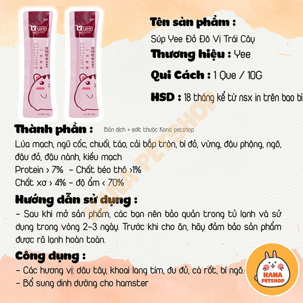 Súp Thưởng Yee Thức Ăn Hamster 🐹FREESHIP🐹 Đồ Ăn Dặm Dạng Gel Sốt Đồ Ăn Vặt Hiệu 𝐘𝐄𝐄 Cho Hamster ...