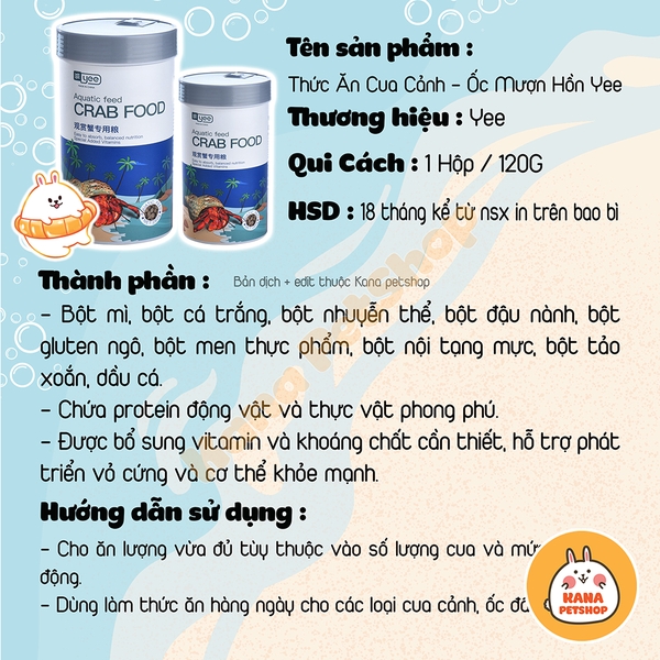 Thức Ăn Viên Dành Cho Cua Cảnh 🐟 FREESHIP 🐟 Cám Viên Ốc Mượn Hồn, Cua Ẩn Sỹ Chính Hãng YEE