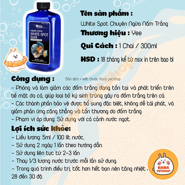 Chế Phẩm Sinh Học Yee White Spot Phòng Nấm Trắng Cho Cá 🐟 FREESHIP 🐟Hiệu Quả Ngay Từ Lần Đầu Sử Dụng