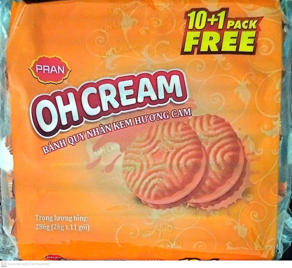 Bánh quy nhân kem hương cam Oh Cream gói 26g