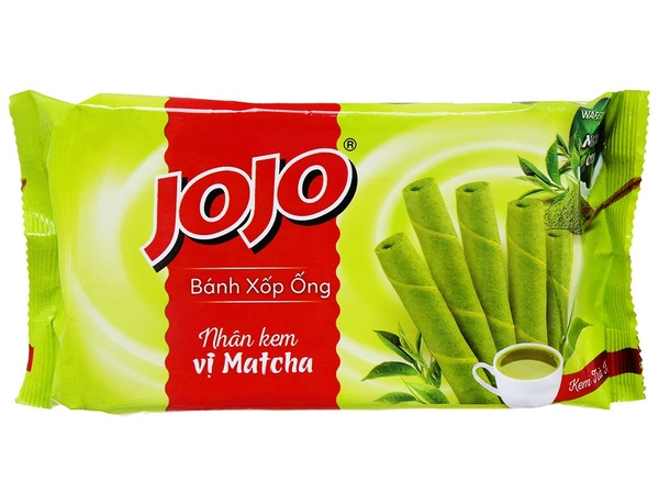 Bánh xốp ống nhân kem vị matcha Jojo gói 100g