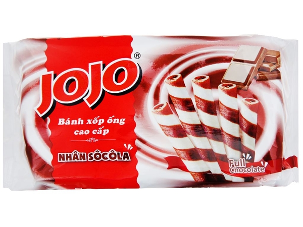 Bánh xốp ống nhân kem socola Jojo gói 100g
