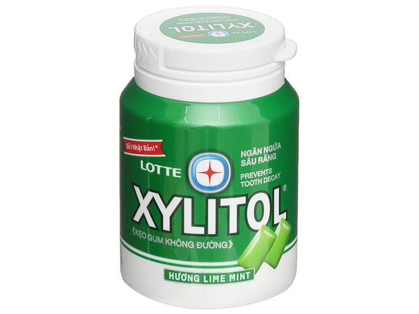 Kẹo gum không đường Lotte Xylitol hương Lime Mint hũ 55.1g