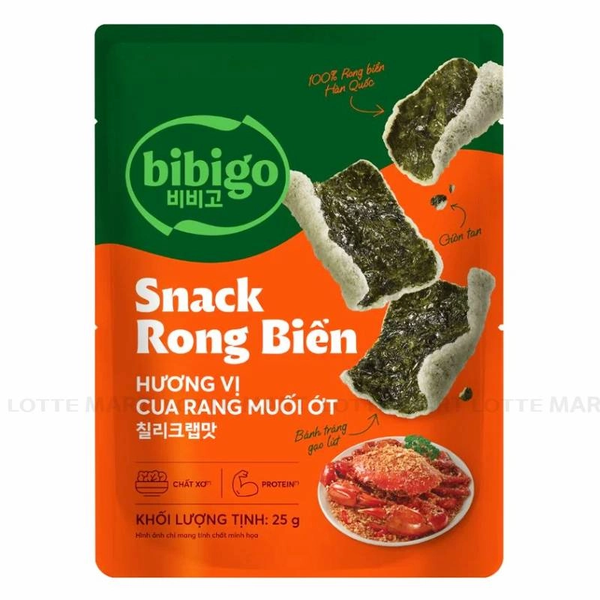 Snack Rong biển Hàn Quốc Bibigo vị cua rang muối gói 25g