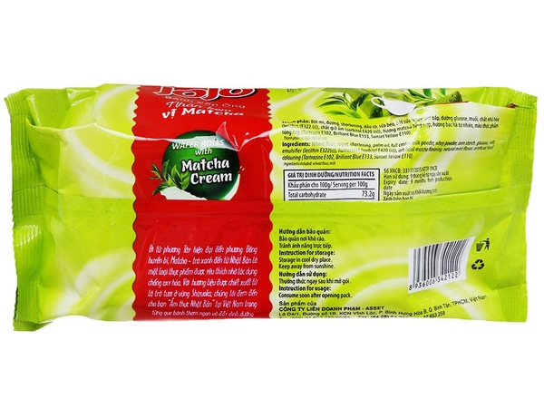 Bánh xốp ống nhân kem vị matcha Jojo gói 100g