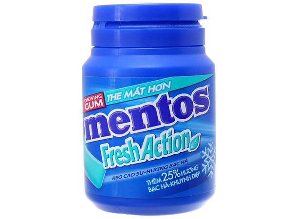 Kẹo cao su Mentos Fresh Action hương bạc hà hũ 56g