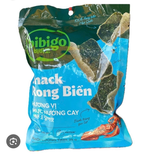 Snack Rong Biển Hàn Quốc BiBiGo Vị Mực Nướng cay gói 25g