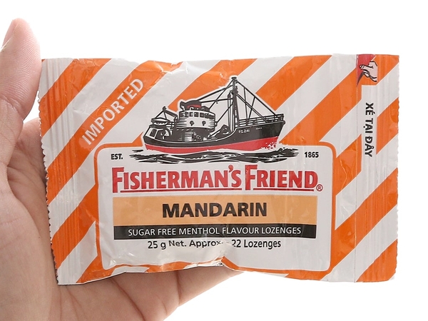 Kẹo cay con tàu không đường Fisherman's Friend vị menthol hương mandarin gói 25g