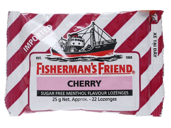 Kẹo cay con tàu không đường Fisherman's Friend vị menthol hương cherry gói 25g
